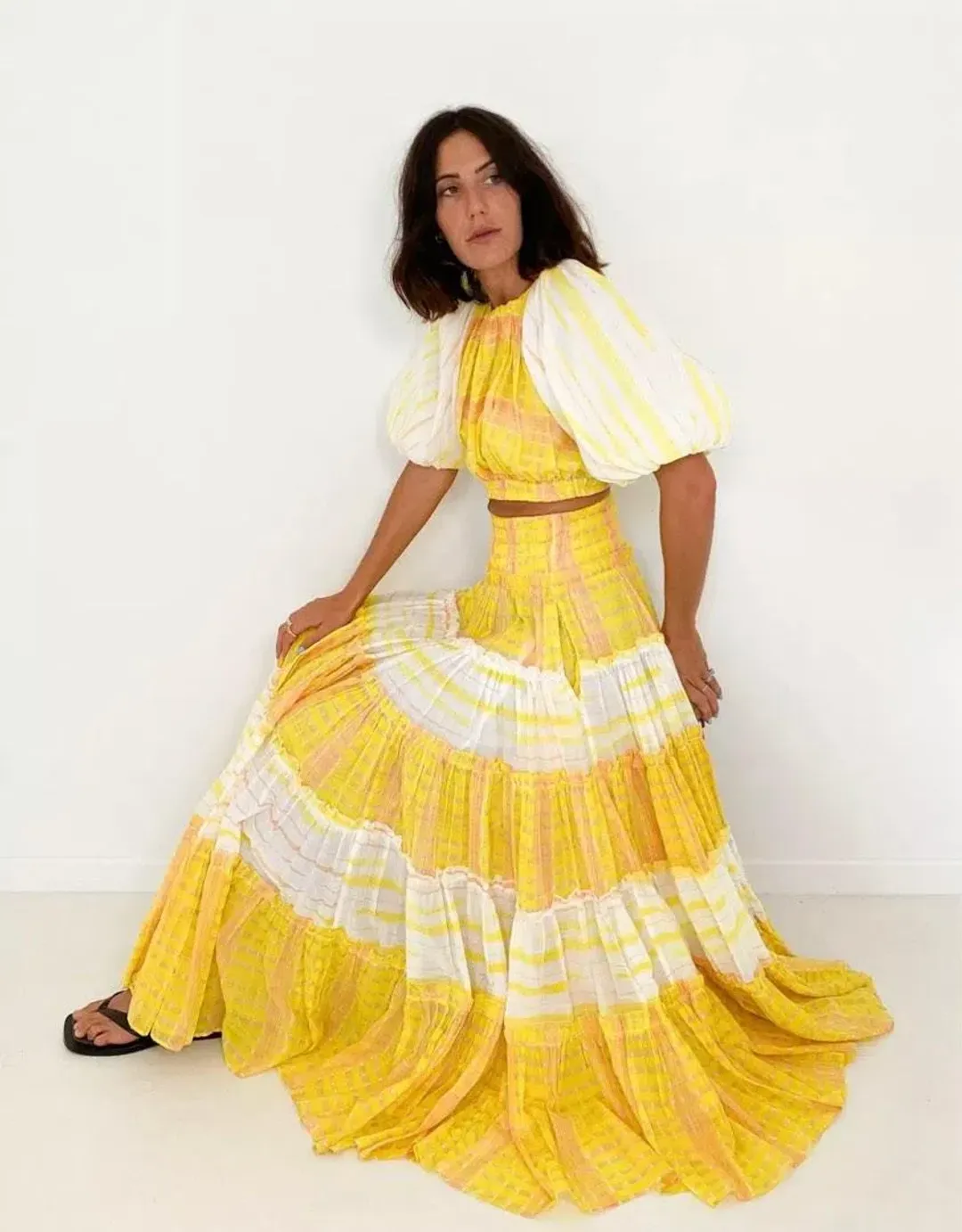 Aje Wilderness Crop Top & Skirt Set Yellow Check Size 10/12 for rent on The Volte - main image