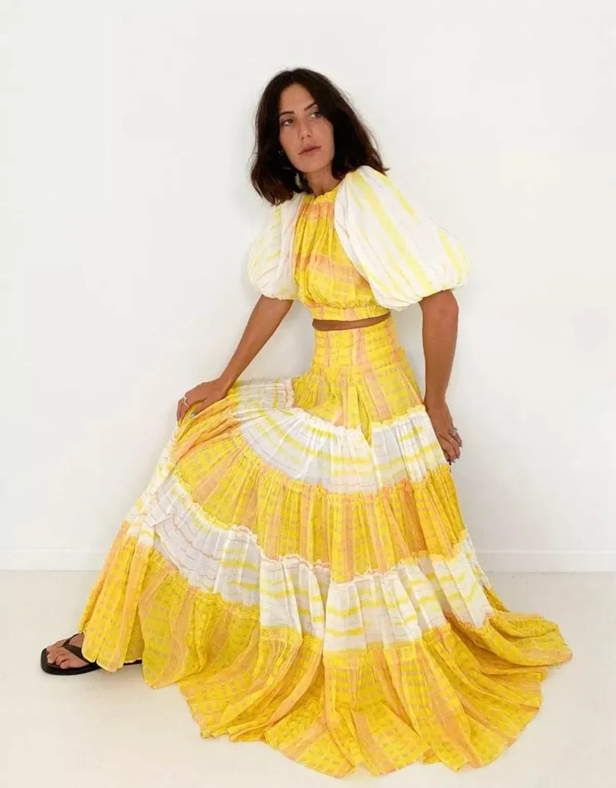 Aje Wilderness Crop Top & Skirt Set Yellow Check Size 10/12 for rent on The Volte - main image