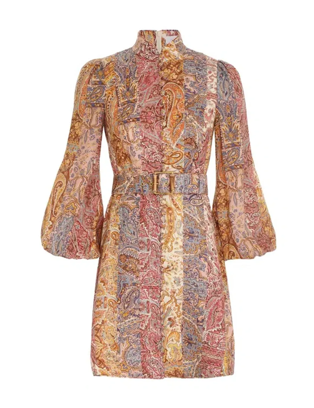 Zimmermann The Luminosity Belted Mini Dress in Multi Paisley Stripe Size 0/ Au 8  for rent on The Volte - main image