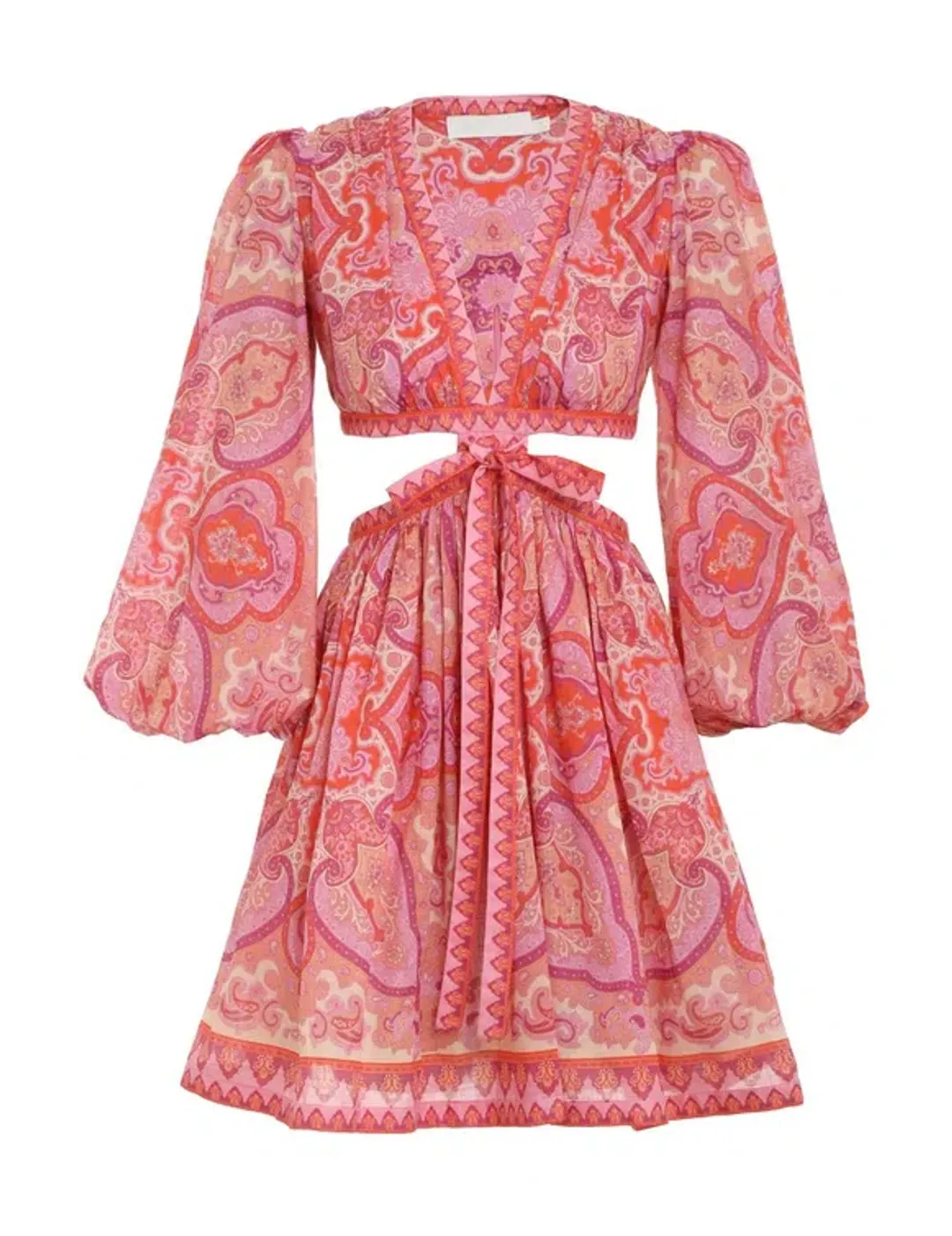 Zimmermann The Halcyon Tie Front Mini Dress in Pink/Purple Paisley Size 1/Au 10 for rent on The Volte - main image