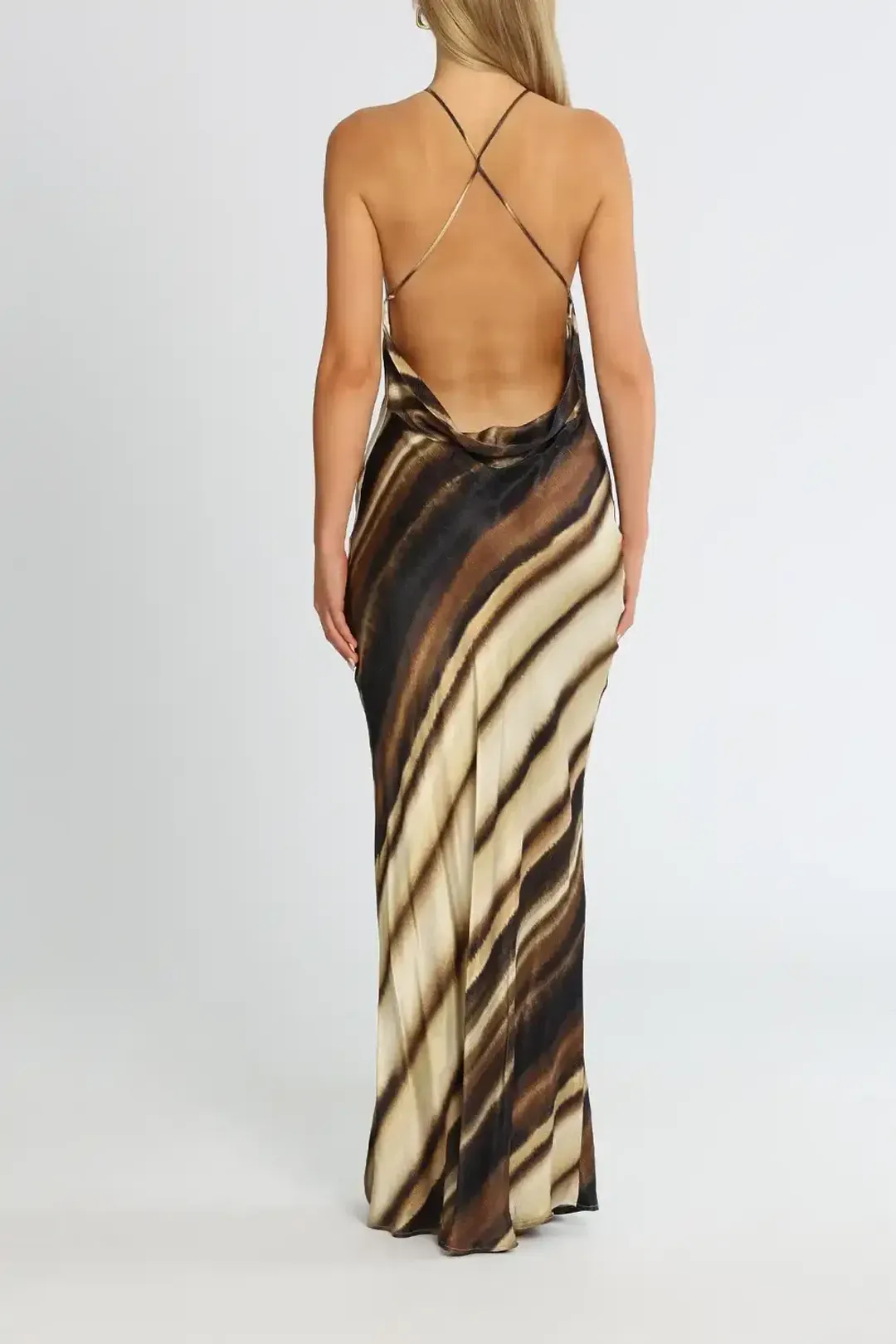 Bec & Bridge Watercolour Maxi Dress Brown/Cream Print Size 12 for rent on The Volte - main image