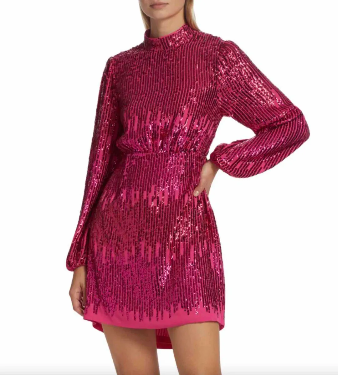Rixo London Lara Sequined Mini Dress Hot Pink Size 10 for rent on The Volte - main image