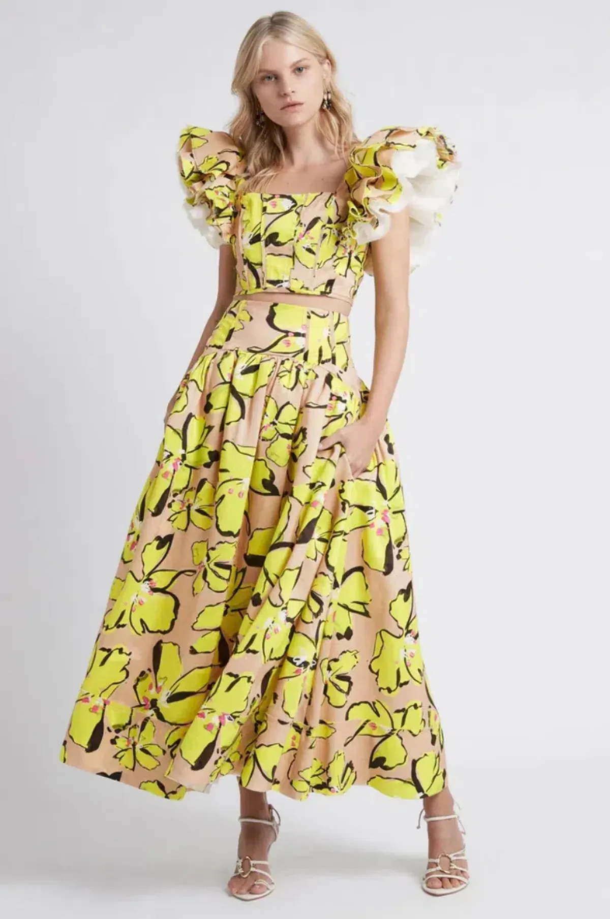 Aje Pelicano Midi Skirt Citrus Bloom Size AU 8 for rent on The Volte - main image