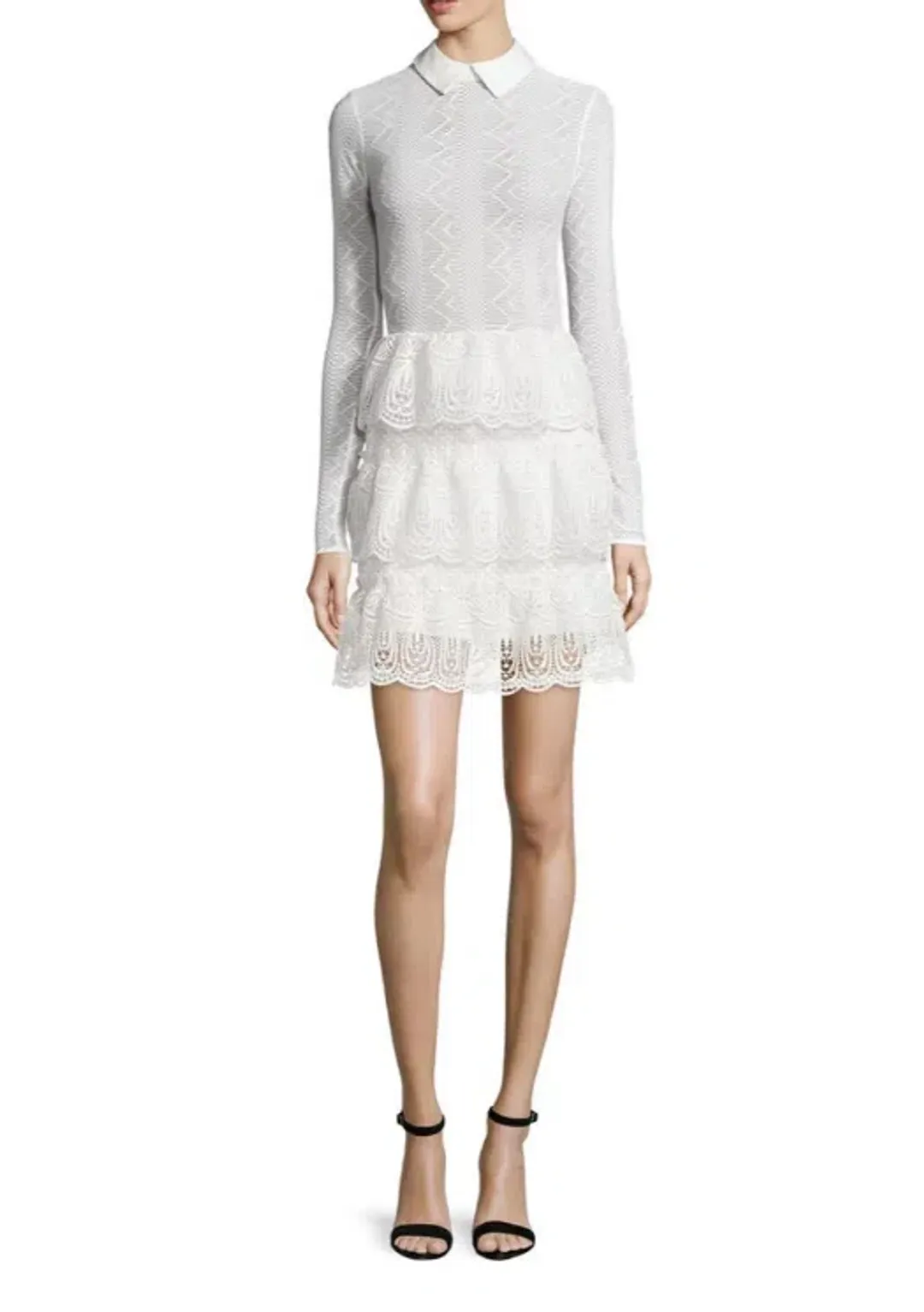 Self-Portrait Long-Sleeve Tiered Scalloped Lace Dress White Size AU 12 for rent on The Volte - main image