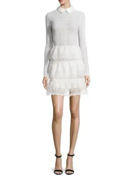 Self-Portrait Long-Sleeve Tiered Scalloped Lace Dress White Size AU 12 for rent on The Volte - image 1