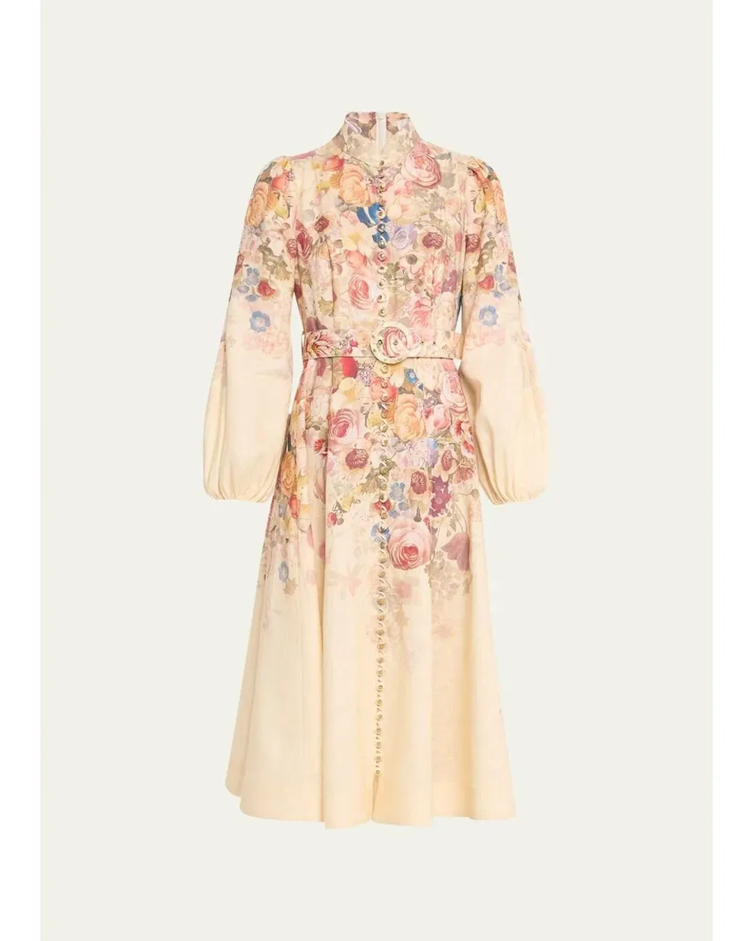Zimmermann Luminosity Buttoned Midi Dress Morisot Cream Floral Print Size 2 / AU 12 for rent on The Volte - main image