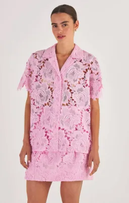 Oroton Lace Camp Shirt in Foxglove Pink in Size AU 8 for rent on The Volte - image 1