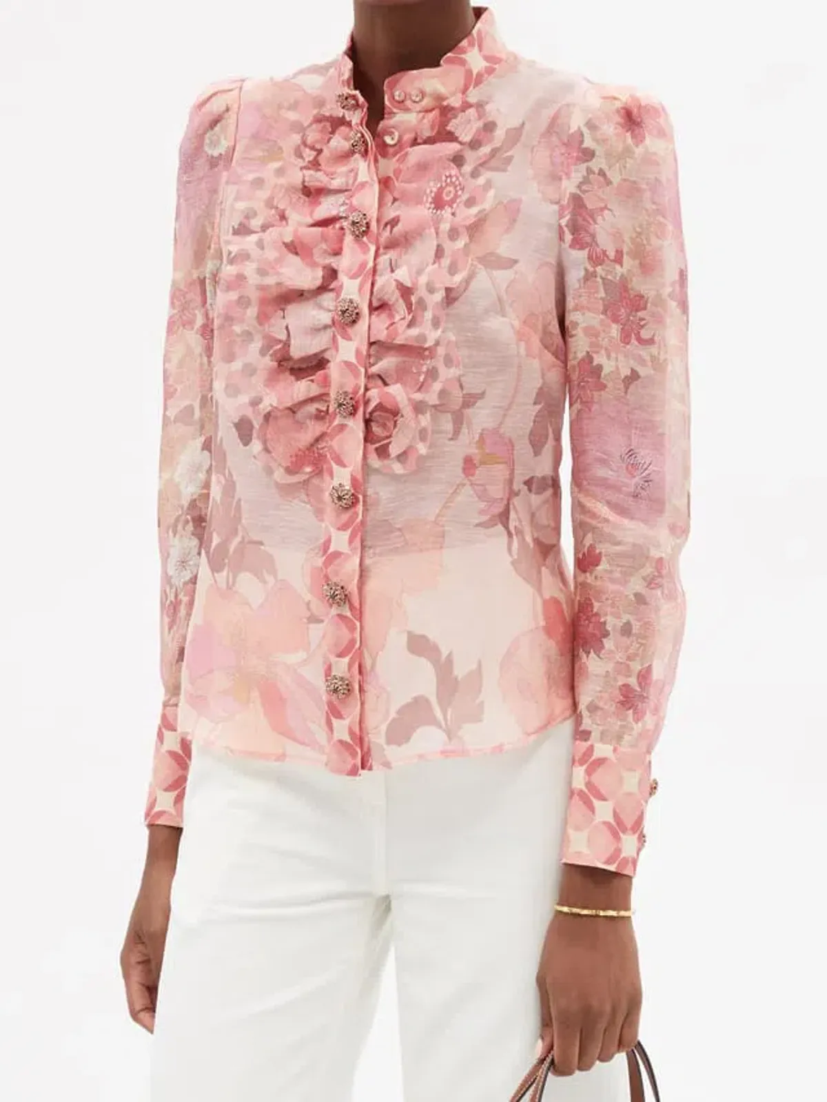 Zimmerman Concert Ruffle Linen And Silk Blend Pink Size 2 / AU 14 for rent on The Volte - main image