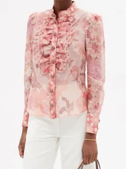 Zimmerman Concert Ruffle Linen And Silk Blend Pink Size 2 / AU 14 for rent on The Volte - image 1