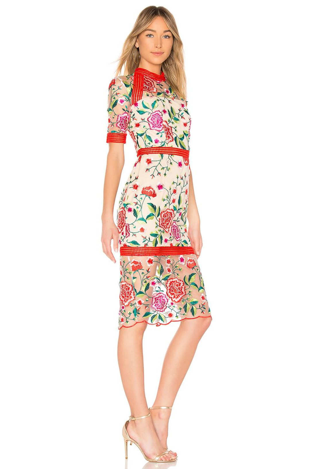 Vone Mira Dress Floral Embroidery Red Size AU 6 for rent on The Volte - main image