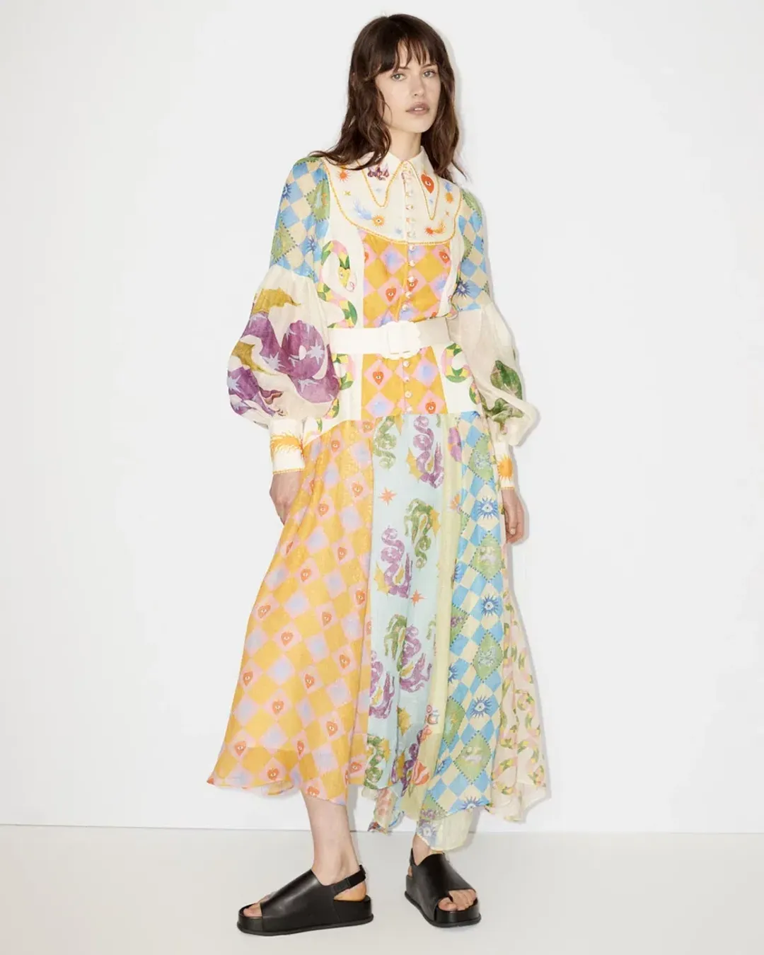 Alemais Lou Balloon Sleeve Shirt Dress Multi Size 10 for rent on The Volte - main image