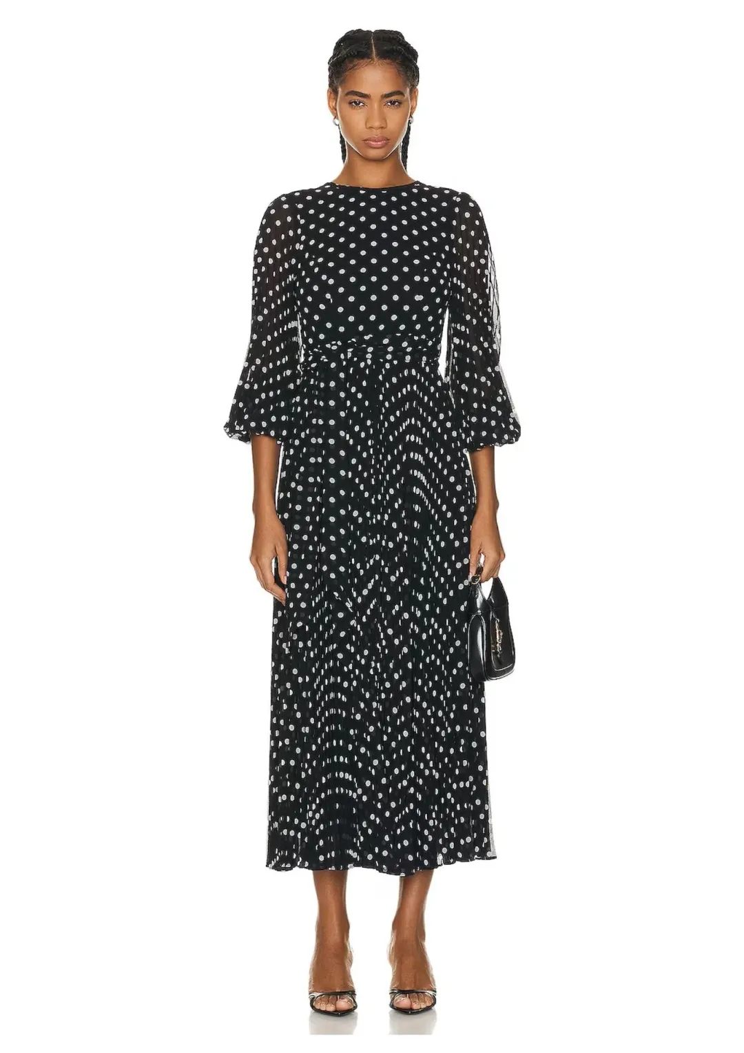 Zimmermann Sunray Long Sleeve Midi Dress in Black/Cream Dot Size 0 / AU 8 for rent on The Volte - main image