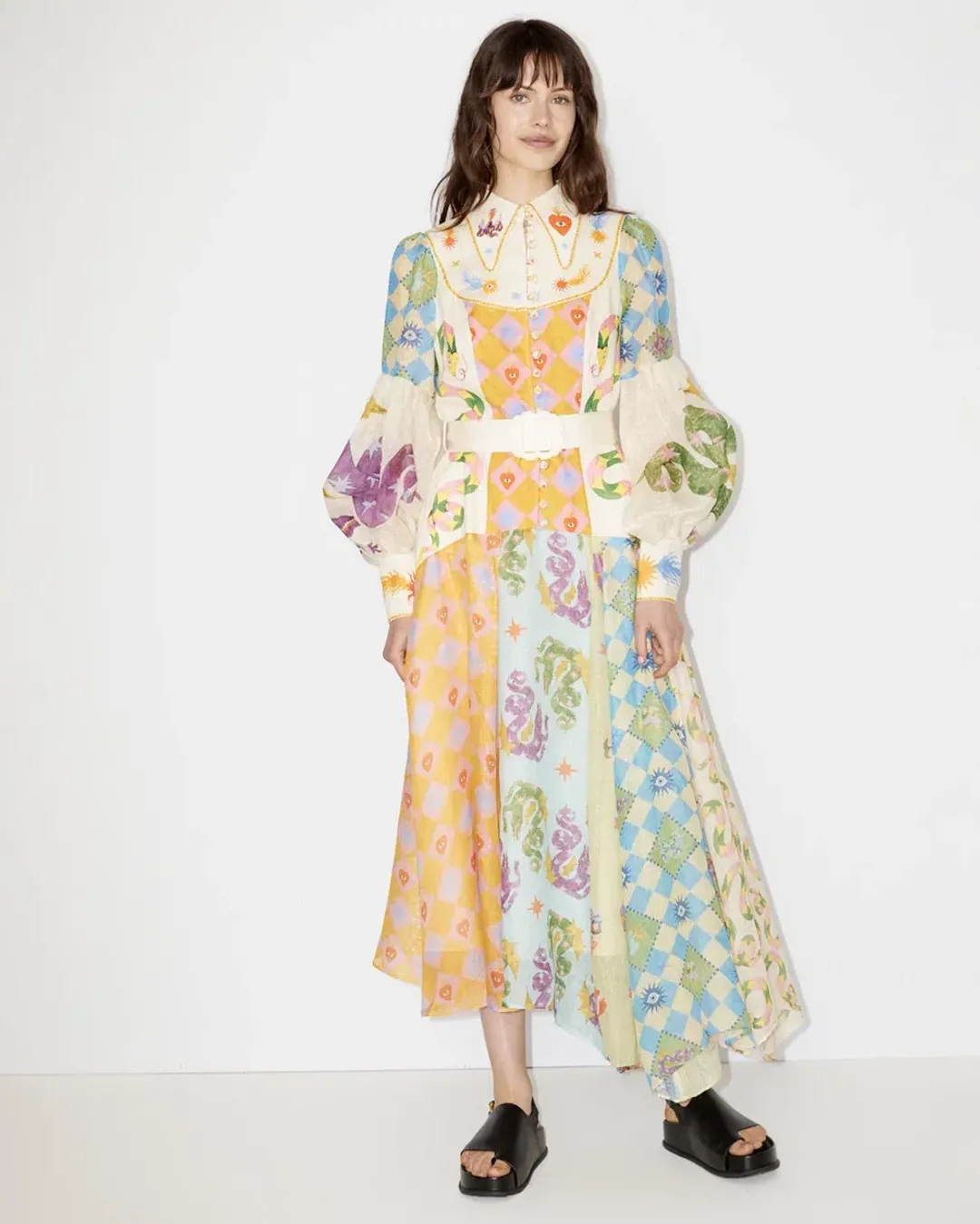 Alemais Lou Balloon Sleeve Shirt Dress Multi Size 14 for rent on The Volte - main image