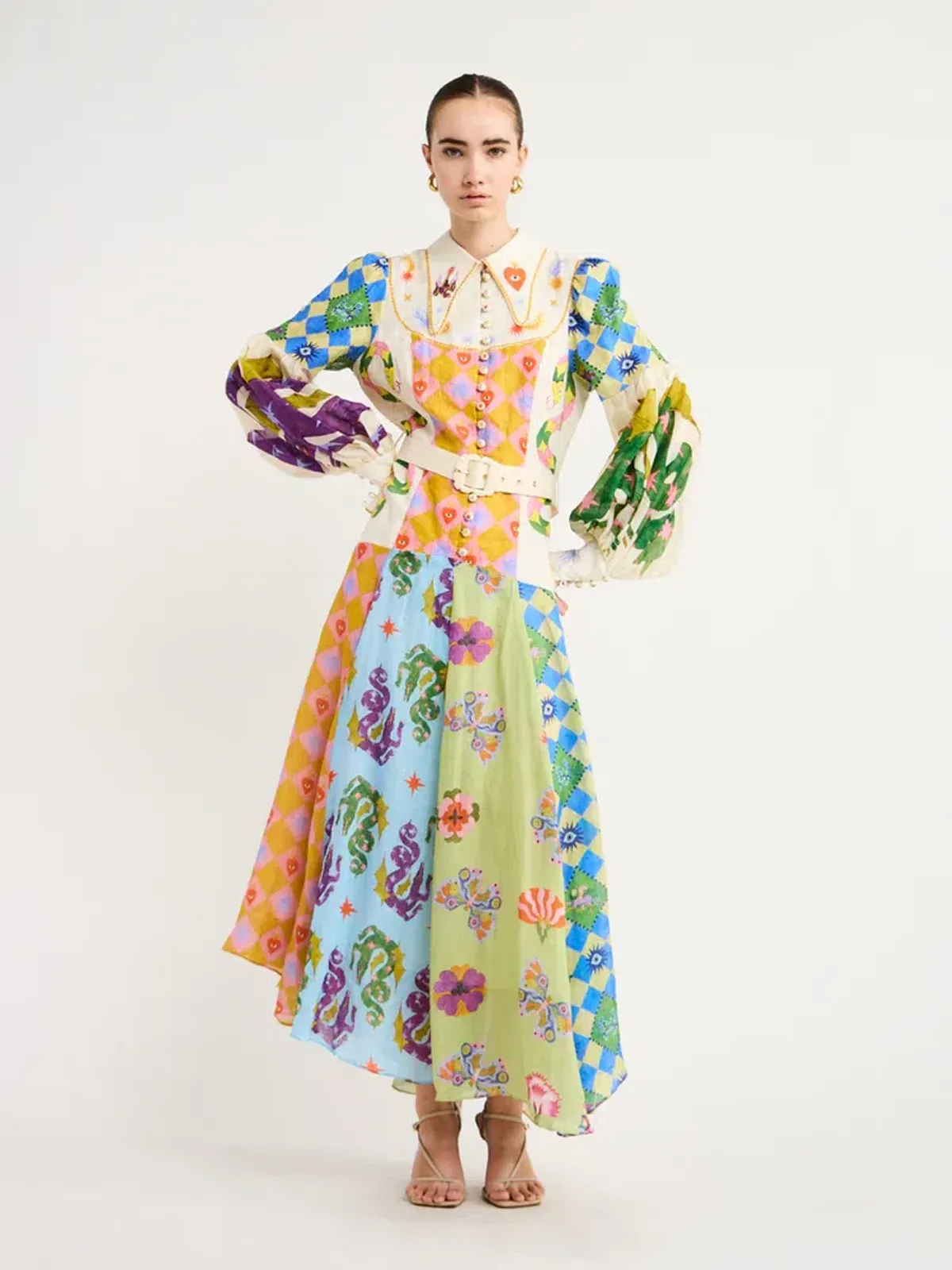 Alemais Lou Balloon Sleeve Shirt Dress Multi Size 14 for rent on The Volte - main image