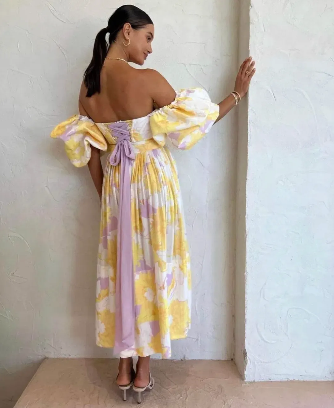 Leo Lin Simone Puff Top & Elina Skirt Set Jasmine Print in Sun Size 10 for rent on The Volte - main image