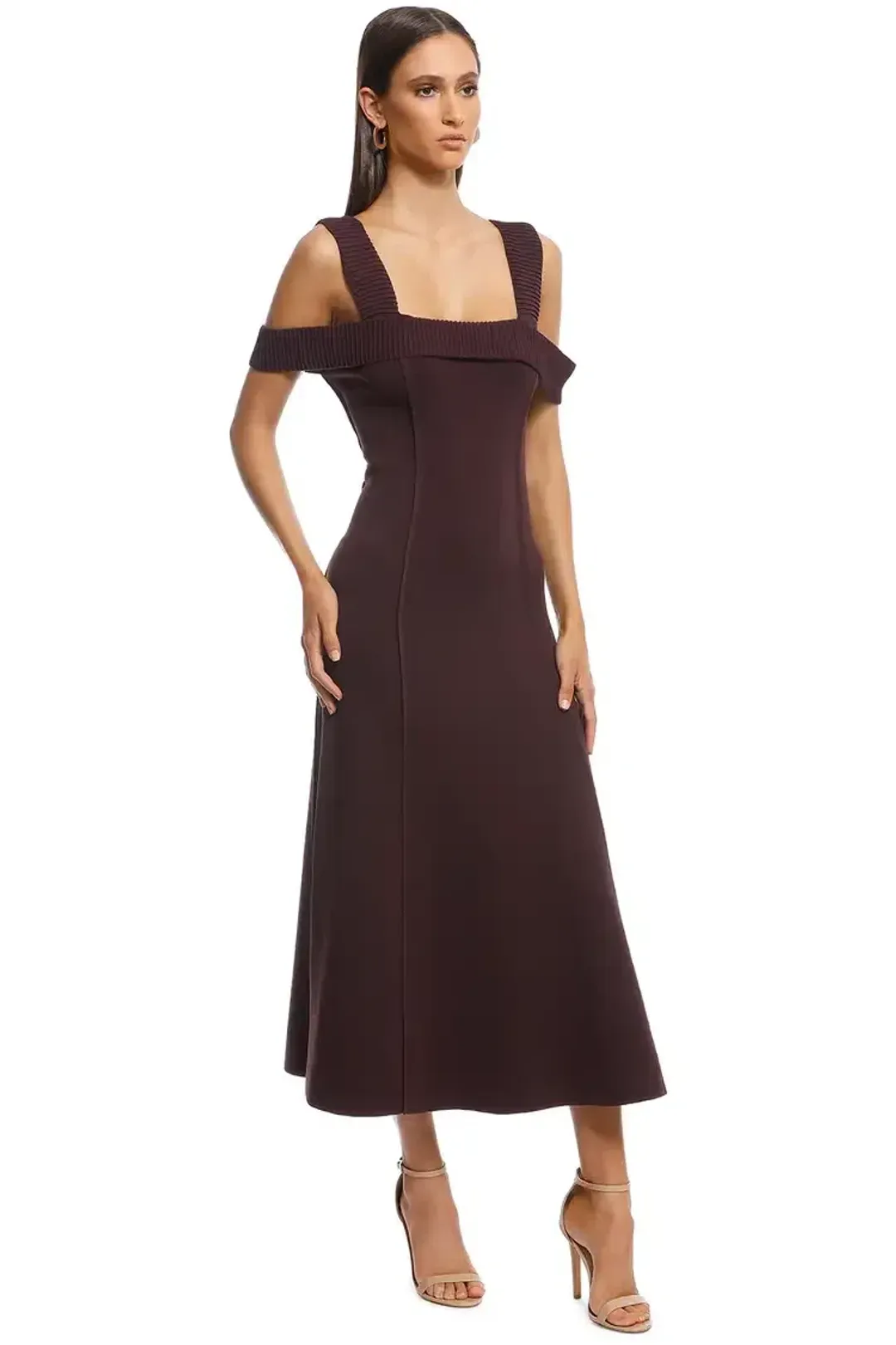 Camilla and Marc Carole Fit and Flare Midi Dress Burgundy Size 10 for rent on The Volte - main image