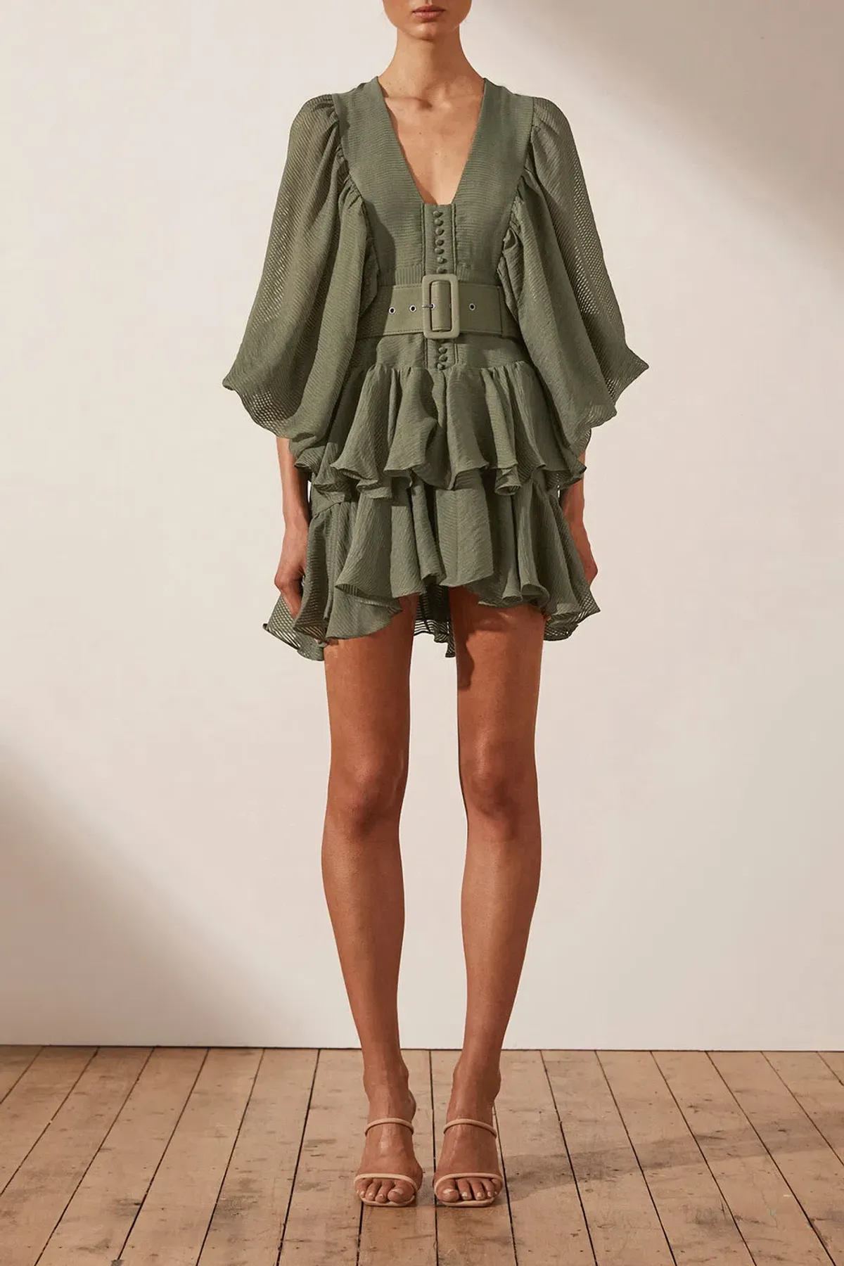 Shona Joy Charlotte Plunge Draped Mini Dress Green Size AU 10 for rent on The Volte - main image