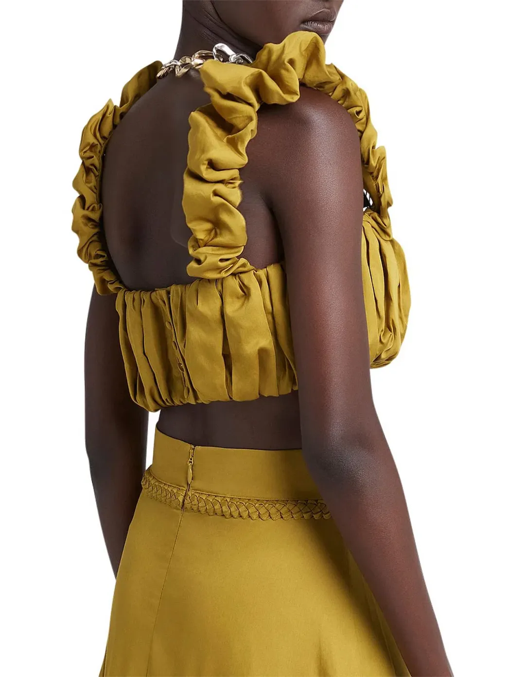 Aje Medina Ruched Cropped Top Yellow Size AU 12  for rent on The Volte - main image