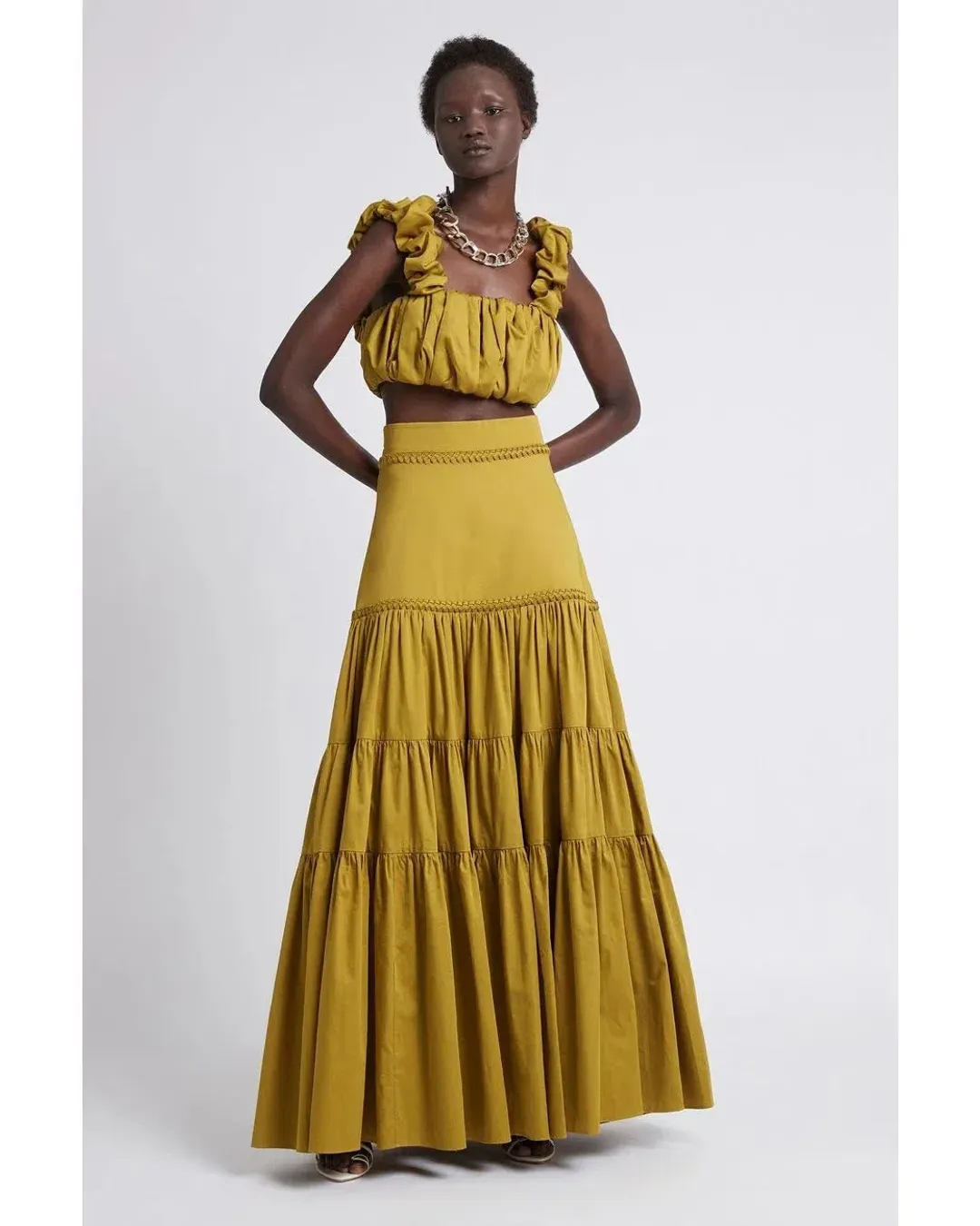 Aje Medina Ruched Cropped Top Yellow Size AU 12  for rent on The Volte - main image