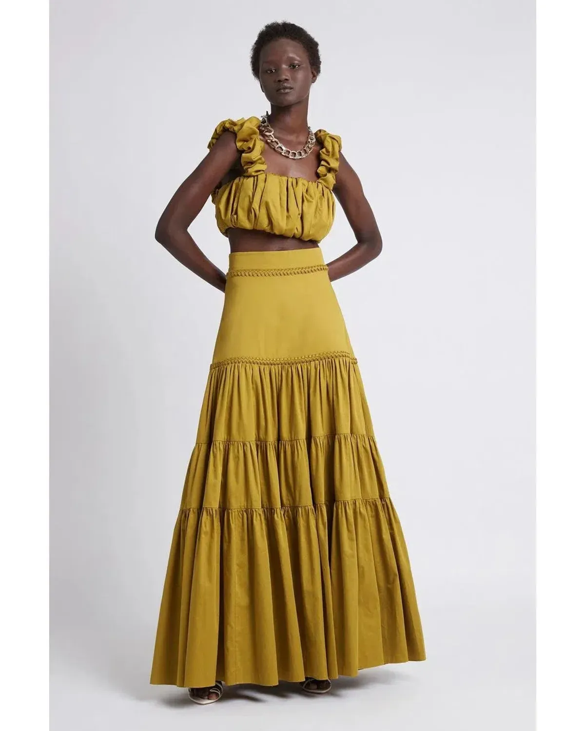 Aje Medina Ruched Cropped Top Yellow Size AU 12  for rent on The Volte - main image