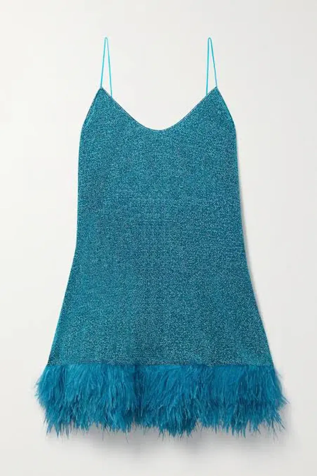 Oseree Lumiere Feather Trimmed Mini Dress Blue Size 10 for rent on The Volte - main image