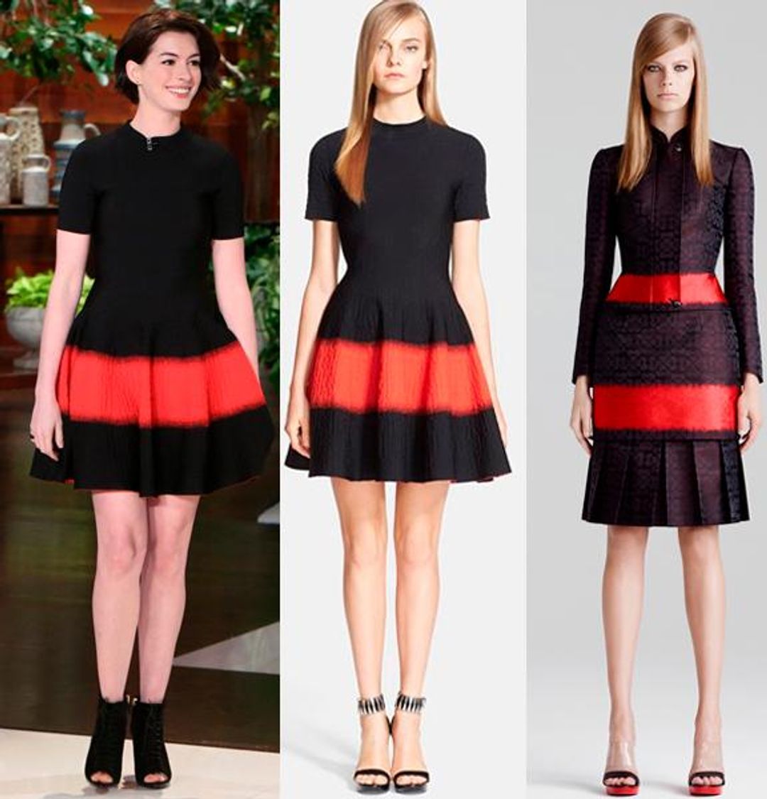 Alexander McQueen Red and Black Textured Fit & Flare Dress size 8 for rent on The Volte - main image