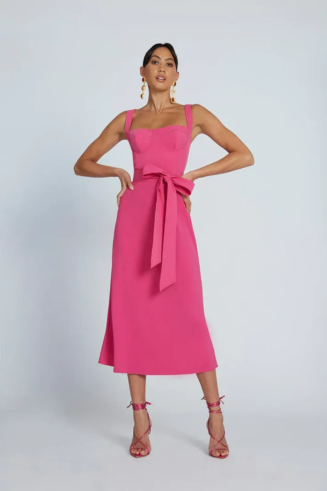 By Johnny Ora Bist Midi Dress Pink Size 8  for rent on The Volte - main image