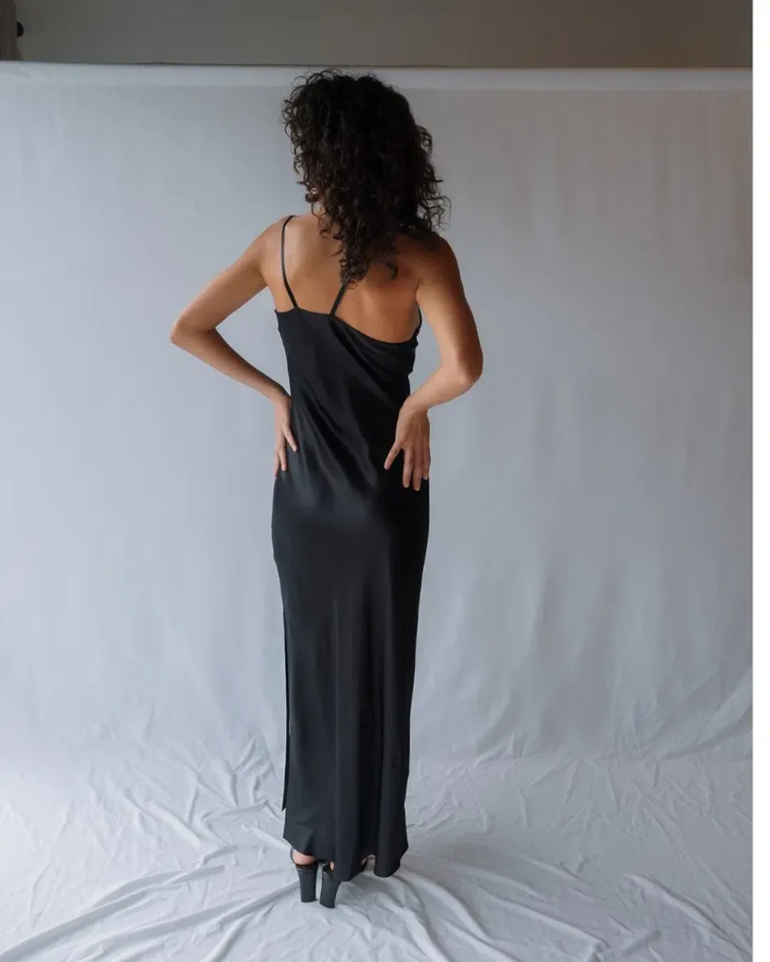 Sir the Label Julien Asymmetric Slip Dress Black Size 8  for rent on The Volte - main image