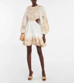 Zimmermann Ivory Embroidered Jeannie Mini Dress Size 0/ Au 8 for rent on The Volte - image 1