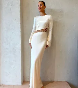 Shona Joy Arienzo Asymmetrical Lace Up Maxi Dress In Cream Size 6  for rent on The Volte - image 1