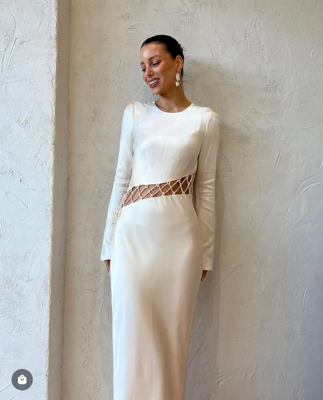Shona Joy Arienzo Asymmetrical Lace Up Maxi Dress In Cream Size 6  for rent on The Volte - main image