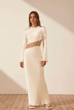 Shona Joy Arienzo Asymmetrical Lace Up Maxi Dress In Cream Size 6  for rent on The Volte - image 9