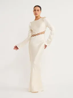 Shona Joy Arienzo Asymmetrical Lace Up Maxi Dress In Cream Size 6  for rent on The Volte - image 5