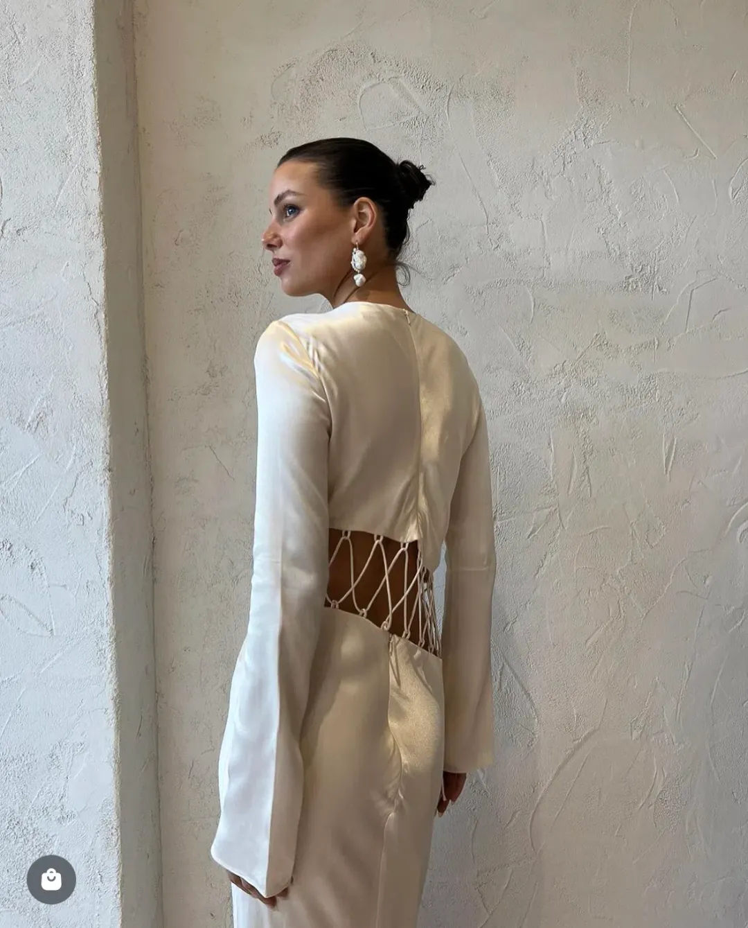 Shona Joy Arienzo Asymmetrical Lace Up Maxi Dress In Cream Size 6  for rent on The Volte - main image