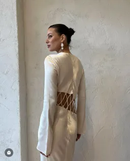 Shona Joy Arienzo Asymmetrical Lace Up Maxi Dress In Cream Size 6  for rent on The Volte - image 4