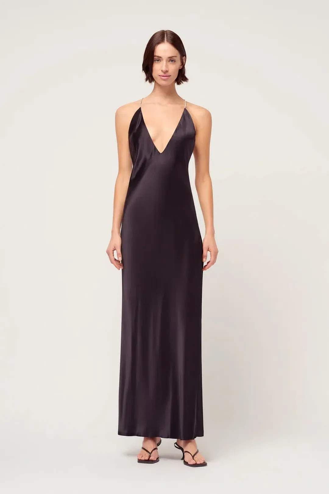 Michael Lo Sordo  Anna V Neck Bias Crystalline Slip Dress Black Size 4 for rent on The Volte - main image