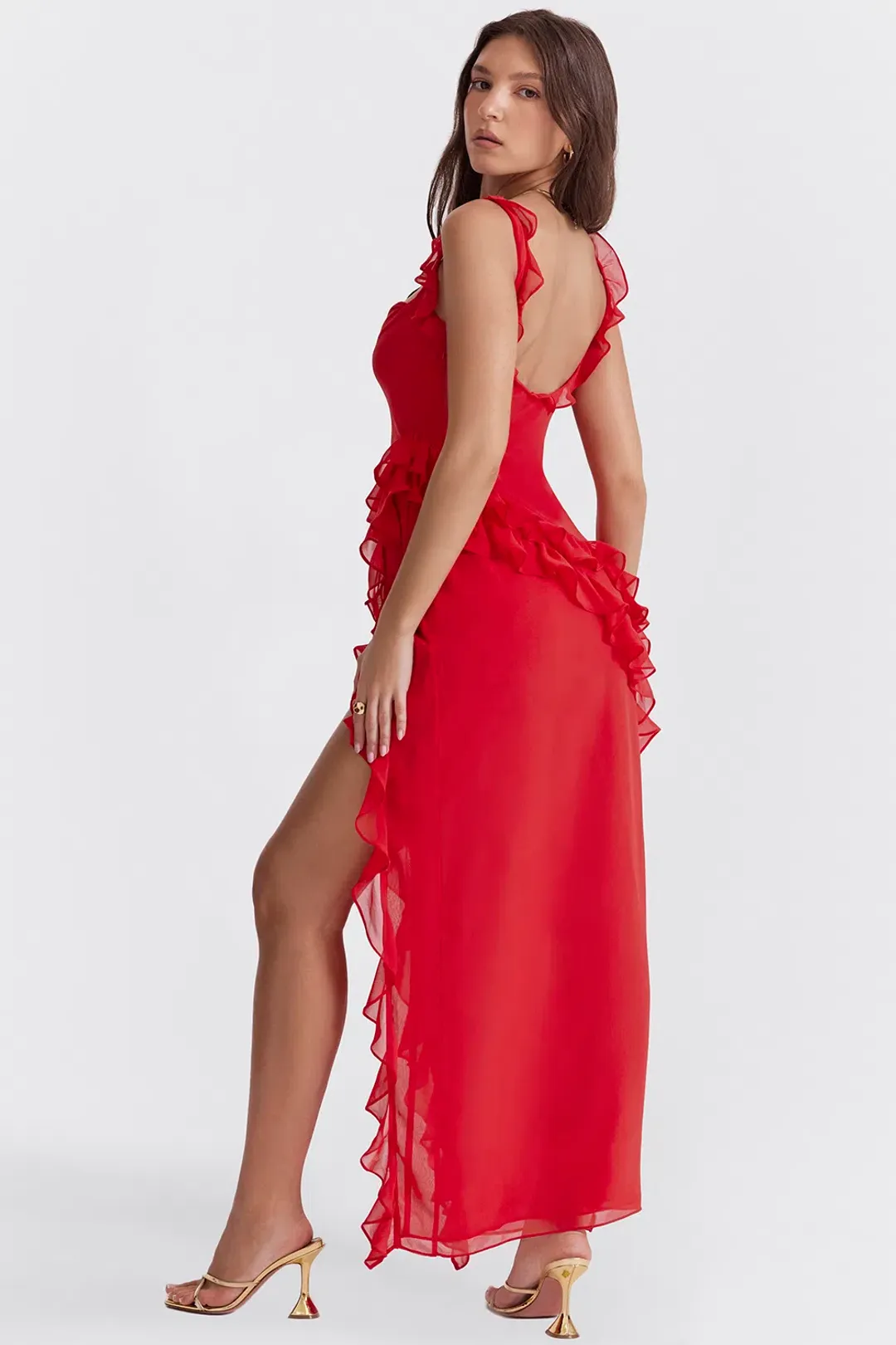 House Of CB Ariela Ruffle Maxi Dress Red Size M / 10  for rent on The Volte - main image