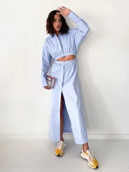 Sir the Label Ilkin Deconstructed Shirt Dress in Ice Blue Size 1/Au 8 for rent on The Volte - image 1