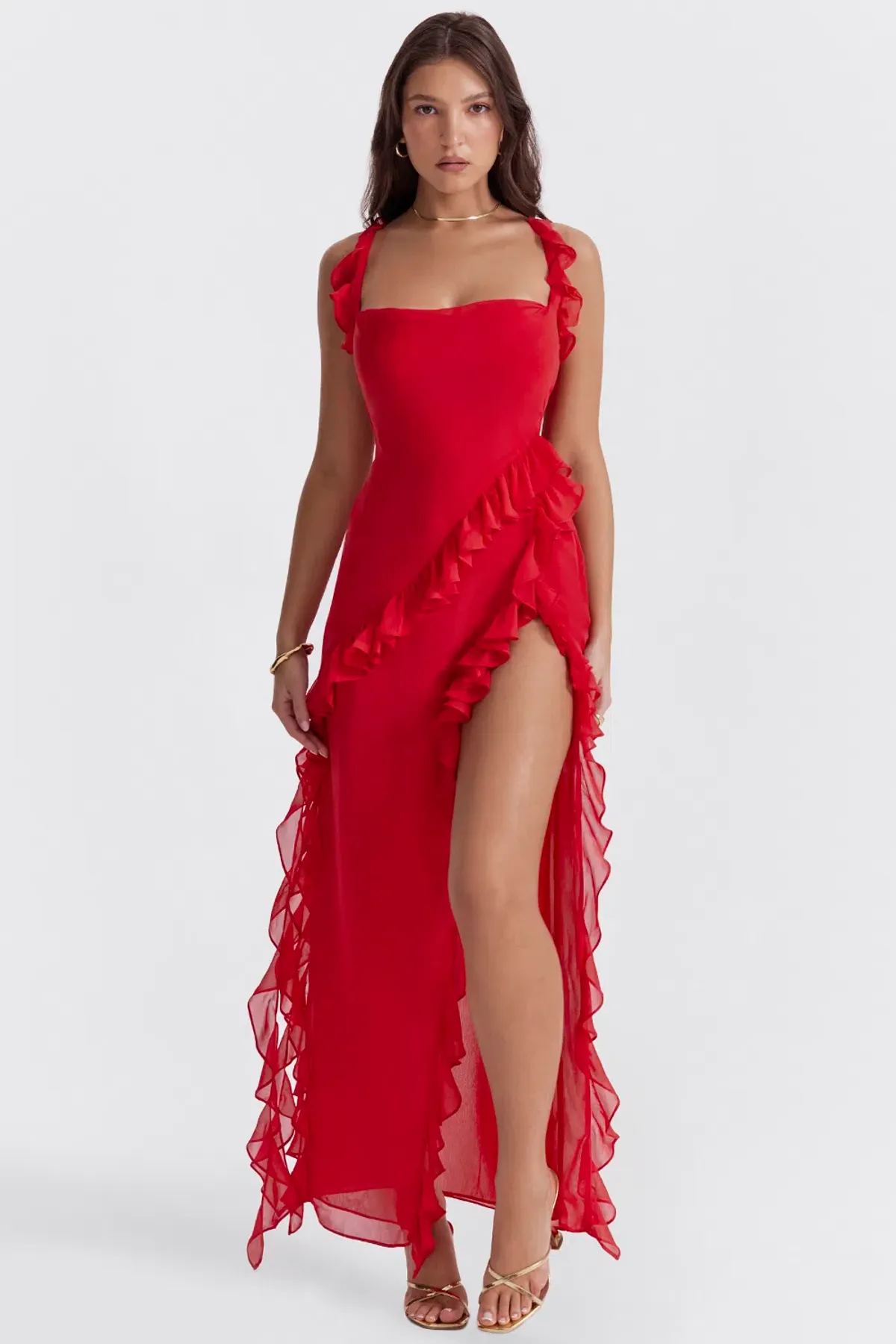 House Of CB Ariela Ruffle Maxi Dress Red Size S / 8 for rent on The Volte - main image