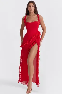House Of CB Ariela Ruffle Maxi Dress Red Size S / 8 for rent on The Volte - image 2