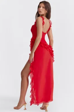 House Of CB Ariela Ruffle Maxi Dress Red Size XS / 6 for rent on The Volte - image 11