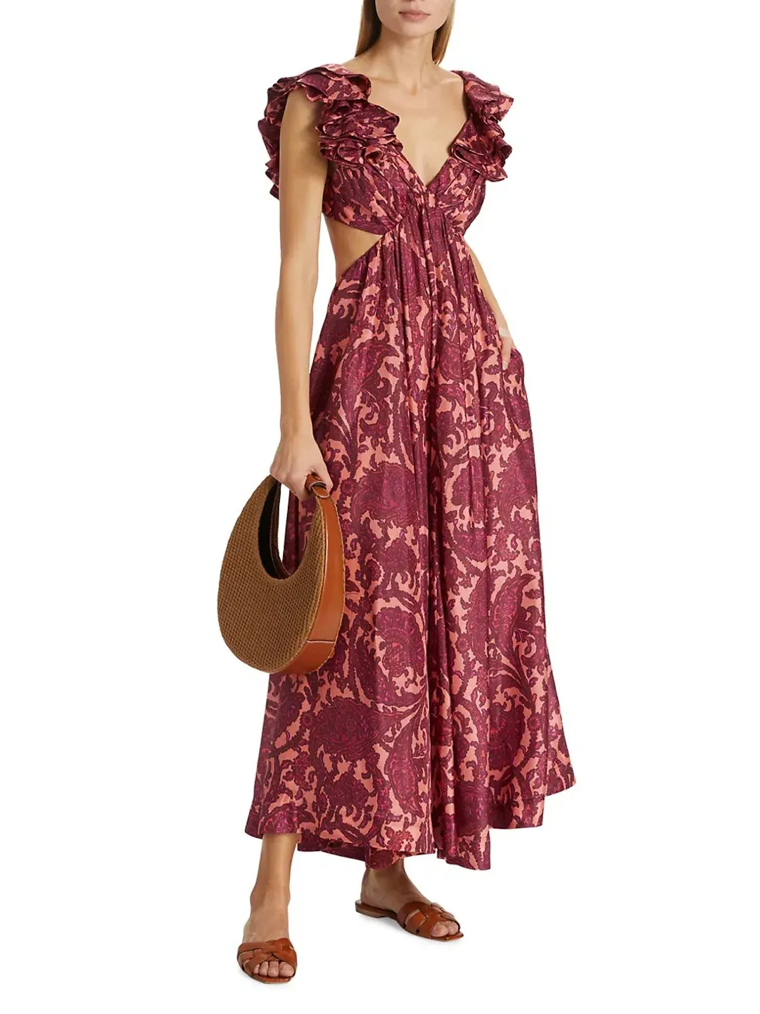 Zimmermann Tiggy Cutout Ruffled Silk Midi Dress Paisley-Print Size 1 / AU 10 for rent on The Volte - main image