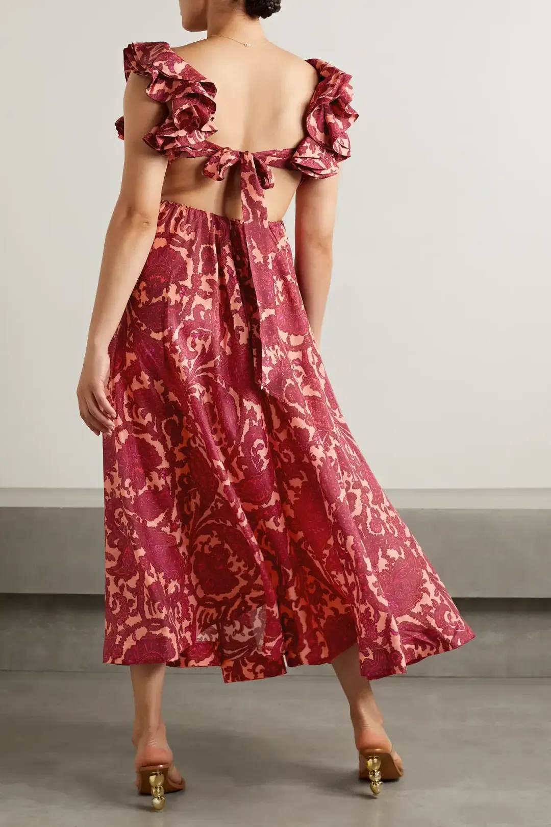 Zimmermann Tiggy Cutout Ruffled Silk Midi Dress Paisley-Print Size 1 / AU 10 for rent on The Volte - main image