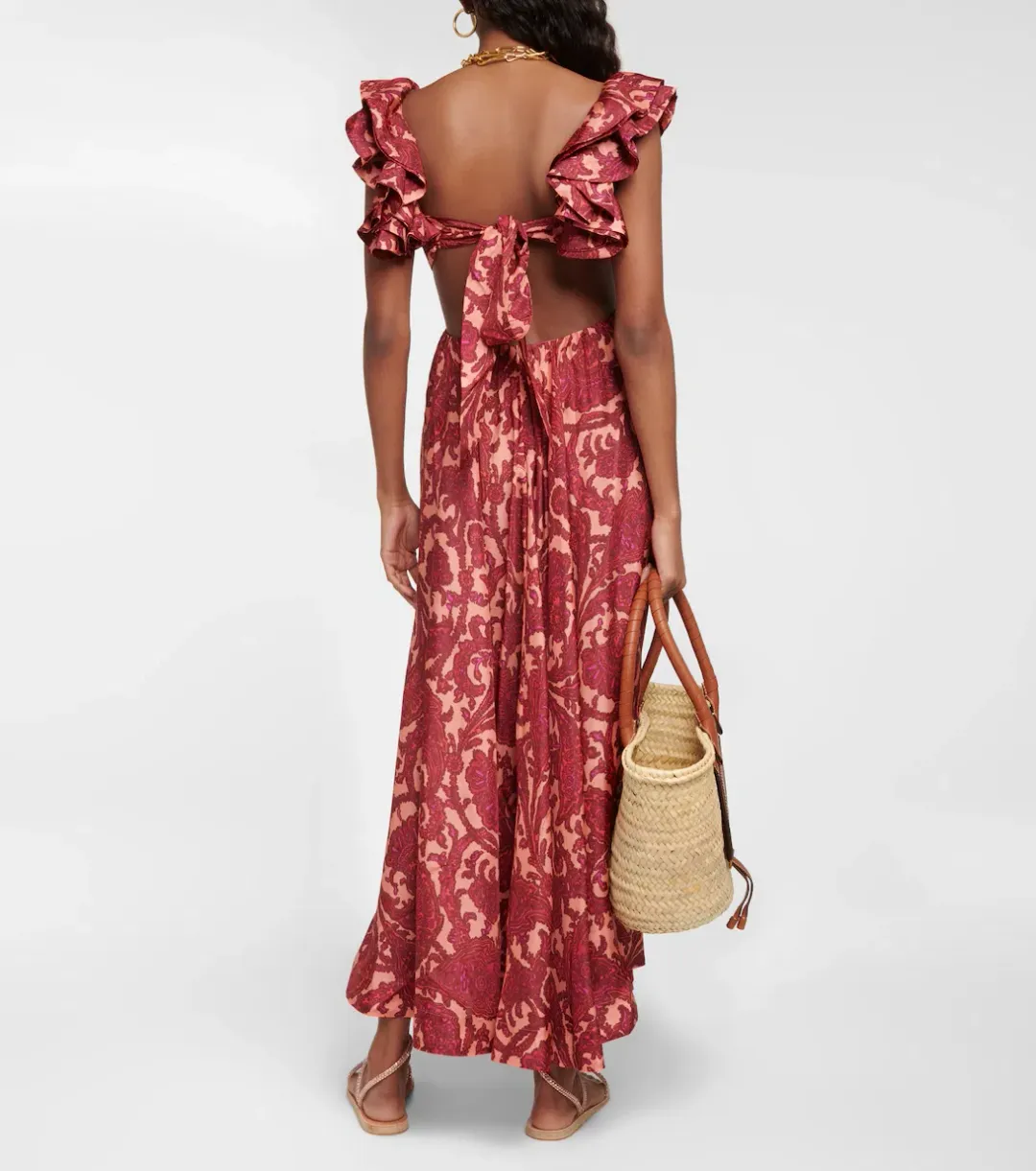 Zimmermann Tiggy Cutout Ruffled Silk Midi Dress Paisley-Print Size 1 / AU 10 for rent on The Volte - main image