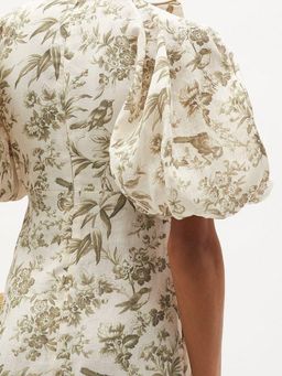 Zimmermann Puff-sleeve bird-print linen mini dress Size 3 for rent on The Volte - image 3