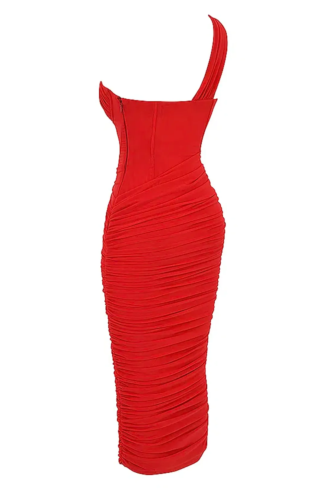 House of CB Valentina Asymmetric Cutout Midi Dress Scarlet Red Size 8 for rent on The Volte - main image