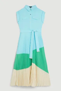 Karen Millen Colour Block Pleated Woven Midi Shirt Dress Multi Size 8 for rent on The Volte - image 5