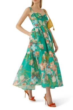 Leo Lin Rose Bustier Midi Dress In Opulent Print in Verdant Size 6 for rent on The Volte - image 2