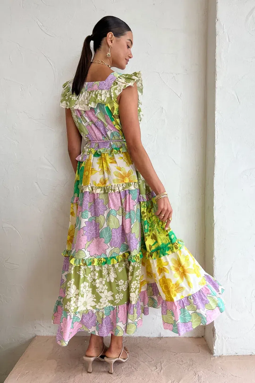 Alemais Patchwork Midi Tiered Dress Multi Size 4  for rent on The Volte - main image