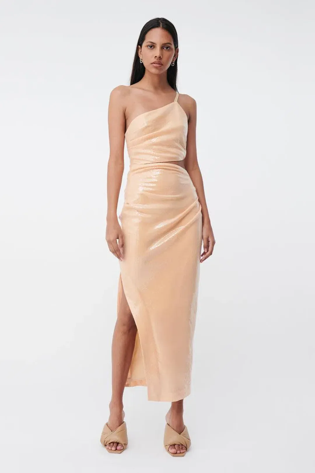Suboo Marcel Draped Sequin Cutout Maxi Dress Nude Size 10 for rent on The Volte - main image